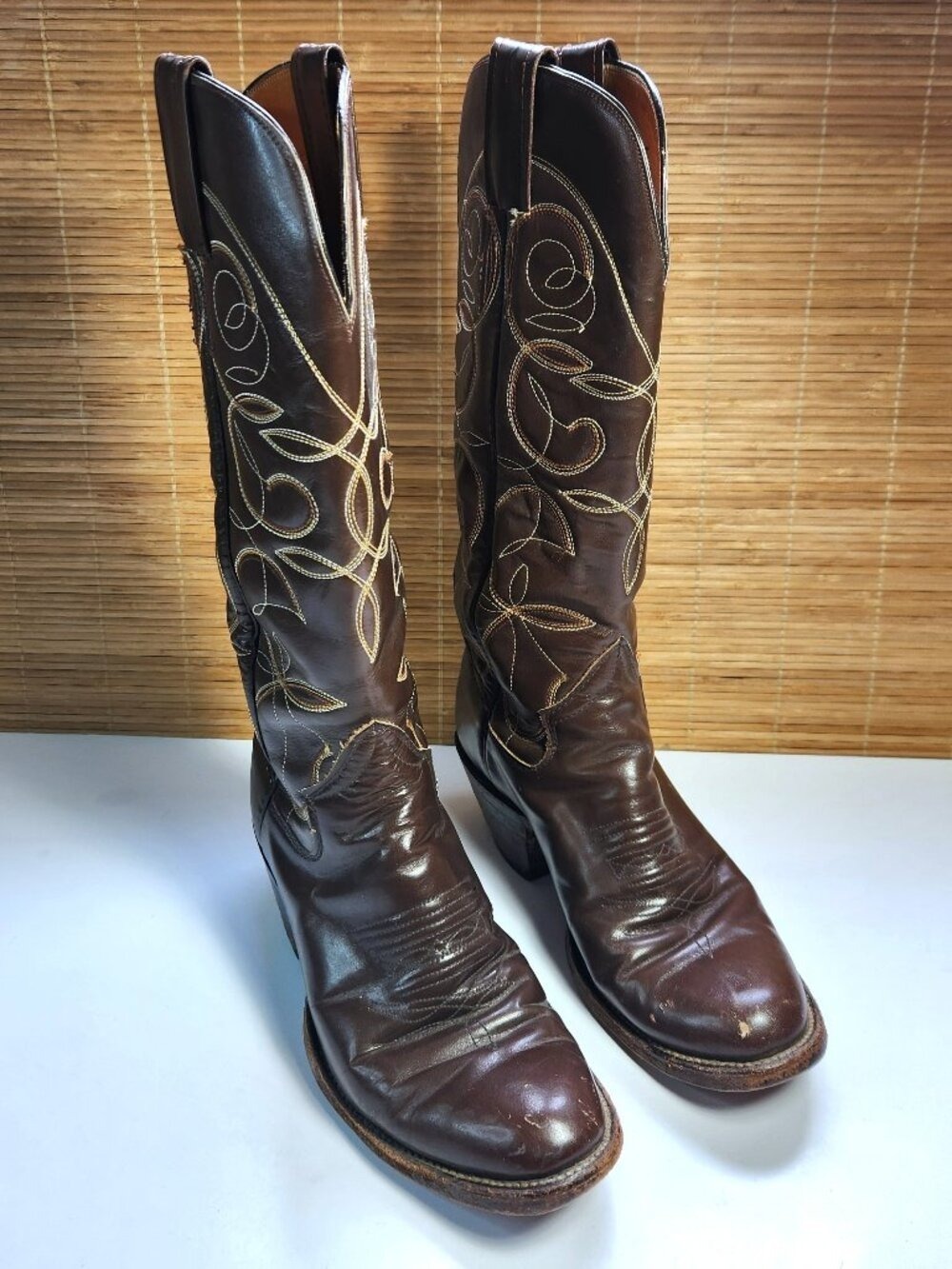 The Sanders Vintage Cowgirl Boots Brown Bullhide Leather Handcrafted Mexico 1822